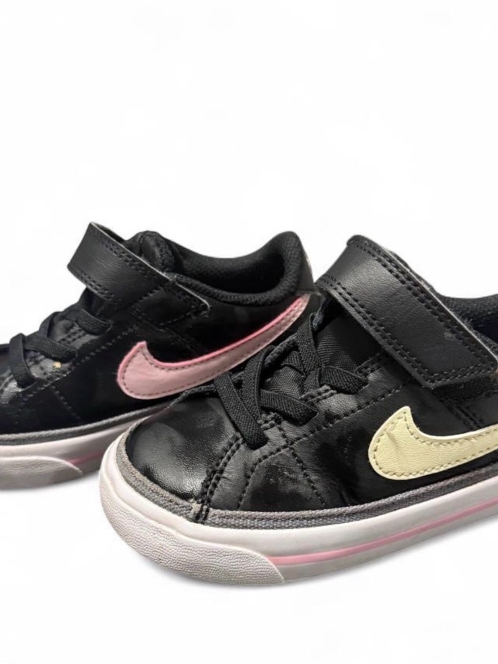 Nike Kids Black Sneakers with Pink & Cream Swooshes
